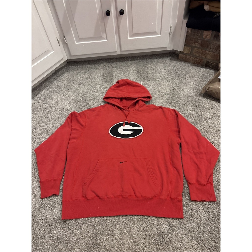 Nike Team Georgia Bulldogs UGA Center Swoosh Check Sweatshirt Hoodie XXL 2XL Red